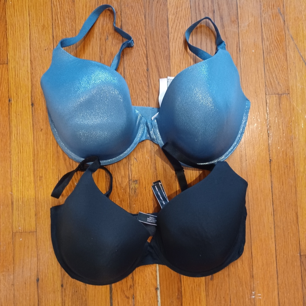 Set Of 2 Victoria's Secret Uplift Semi-Demi Bras In Sparkly Blue And Black